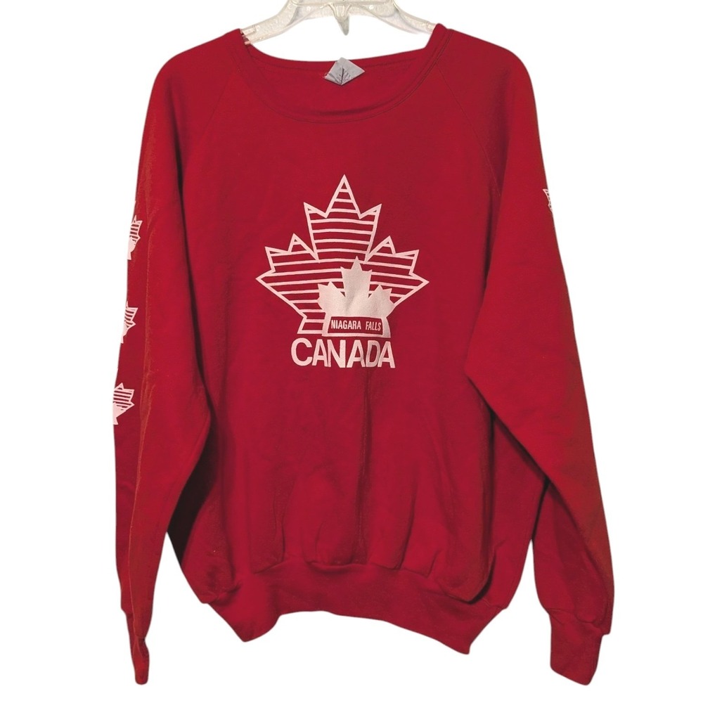 Vintage Niagara Falls Canada Maple Leaf Red Raglan Sweatshirt Large Souvenir